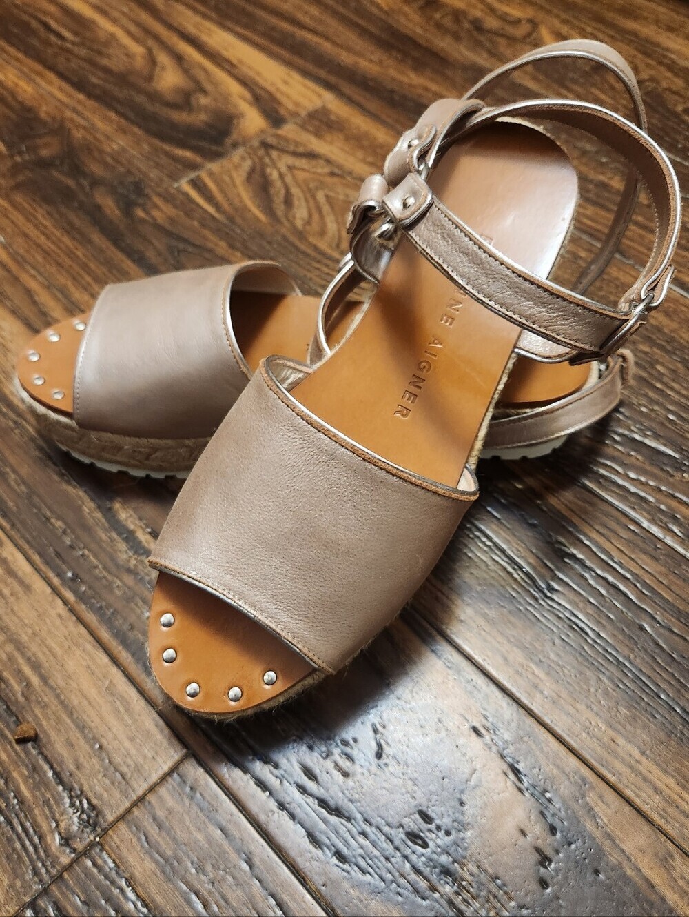 Etienne Aigner Pink Espadrille Buckle Leather Strap Sandals Sz 9 Like New